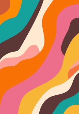 Turuncu pembe kahverengi ve kremalı dalgalı katmanlar koyu soyut bir desenle iç içe geçiyor.