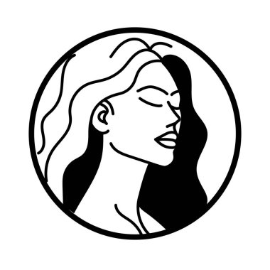 Gözleri kapalı bir kadının profilini gösteren minimalist siyah beyaz bir logo. Vektör illüstrasyonu