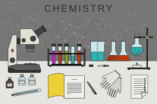 Banner de química con equipo químico . — Vector de stock