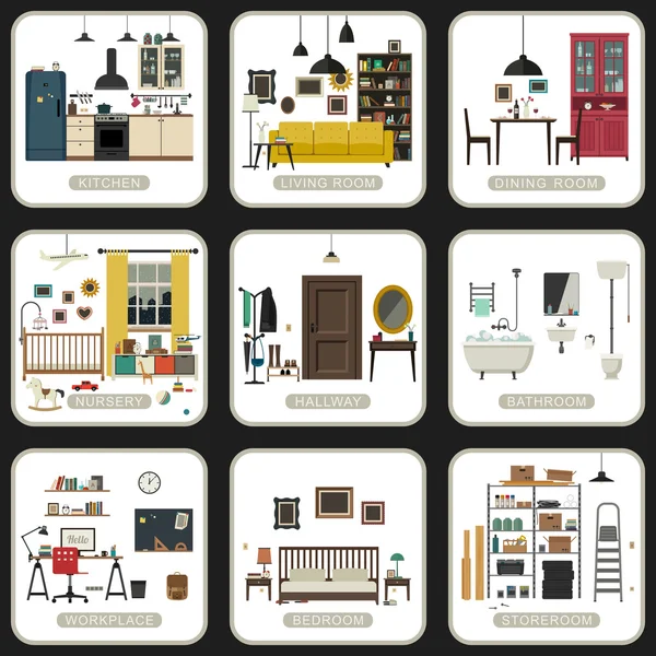 Conjunto de habitaciones interiores . — Vector de stock