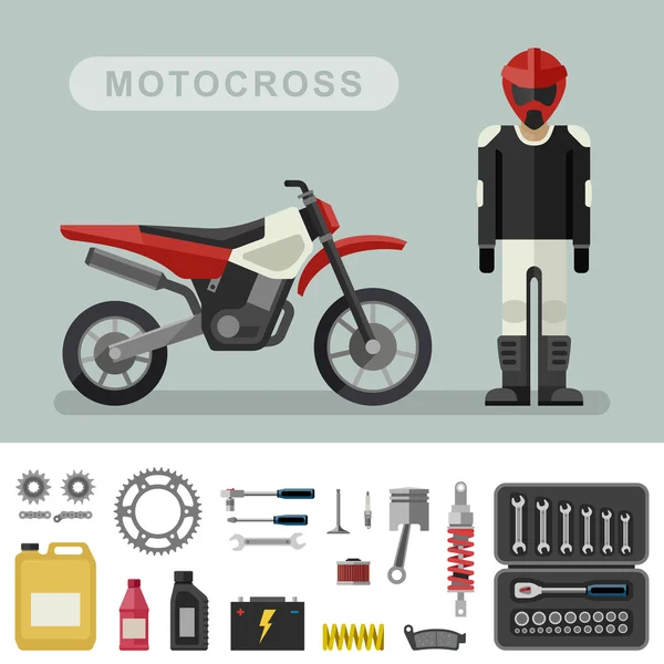 Motoctoss bike with parts. — Stock Vector