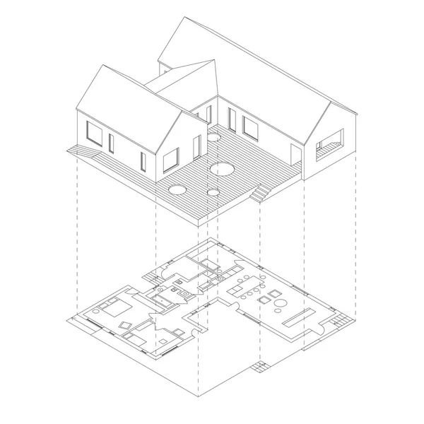 Проекция дома с планом — стоковый вектор