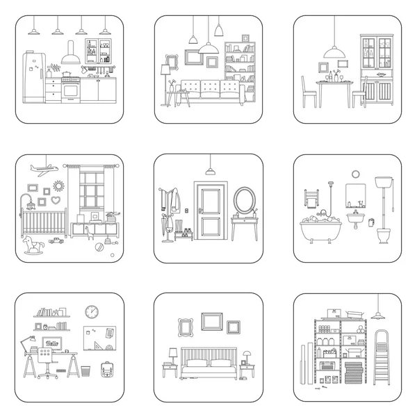 Línea habitaciones interiores — Vector de stock