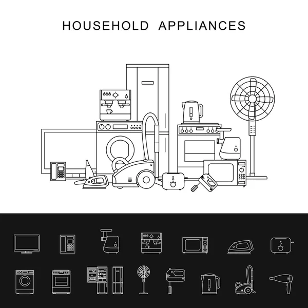 Ilustración de línea de electrodomésticos . — Vector de stock