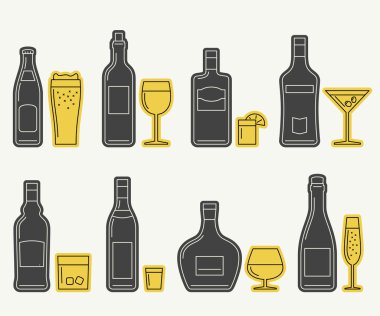 Şişe ve gözlük hat simgeler