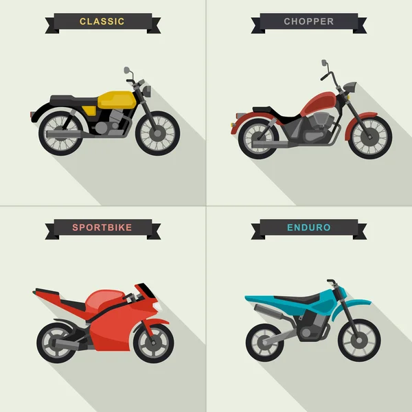 Motocicletas ilustraciones conjunto . — Archivo Imágenes Vectoriales