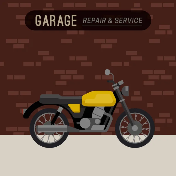 Garaje con moto . — Vector de stock