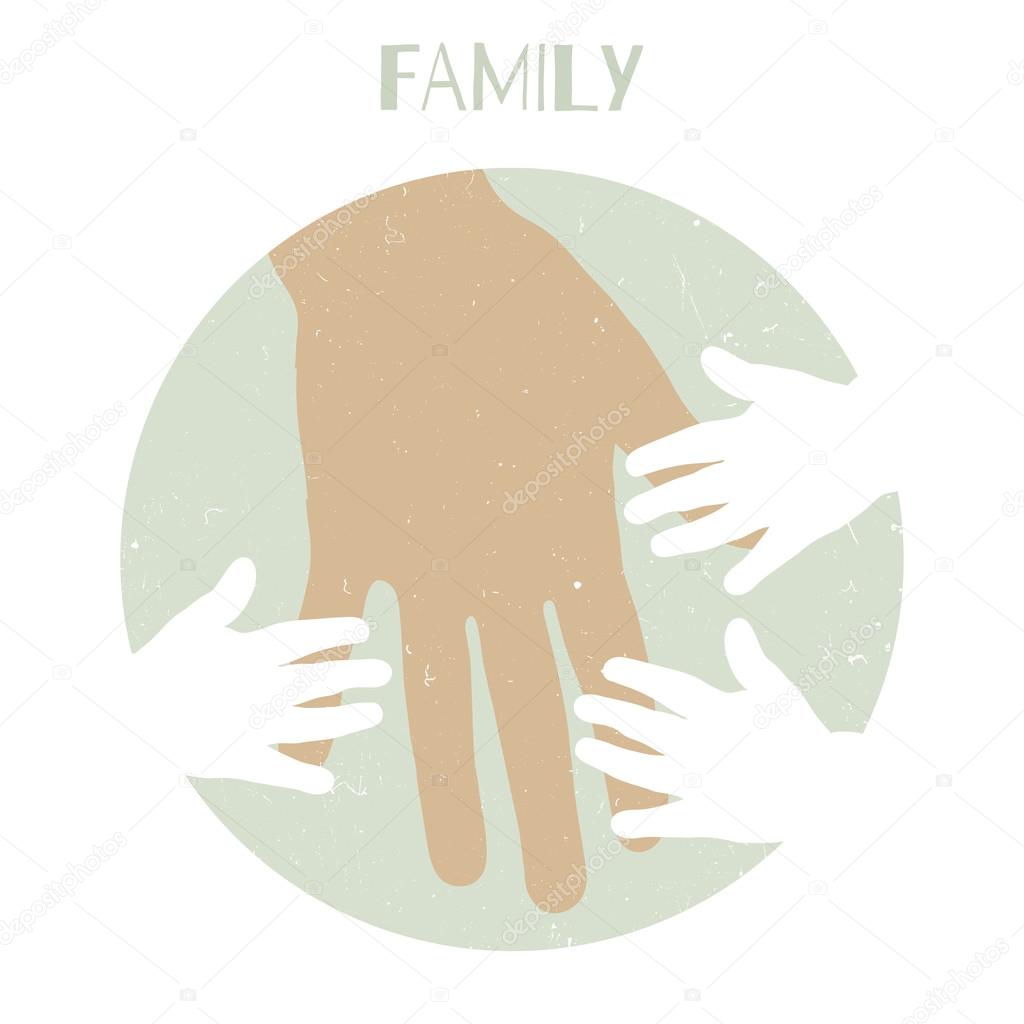 Silhouettes of children's hands and mother's hand