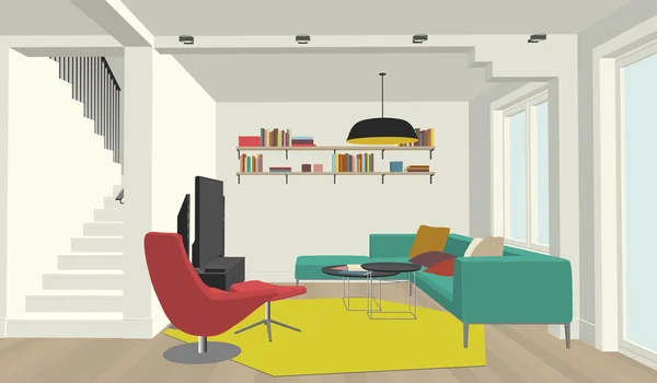 Color drawing of the living room — Stok Vektör