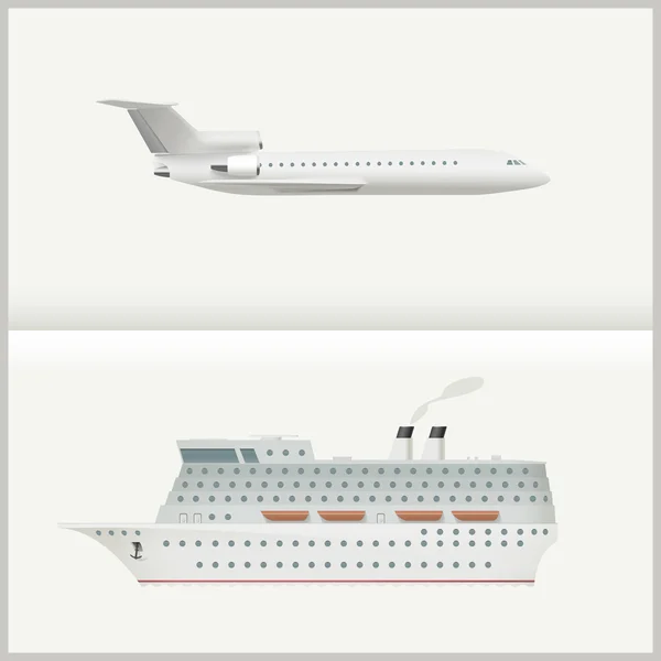 Airplane and cruise liner. — Stock Vector