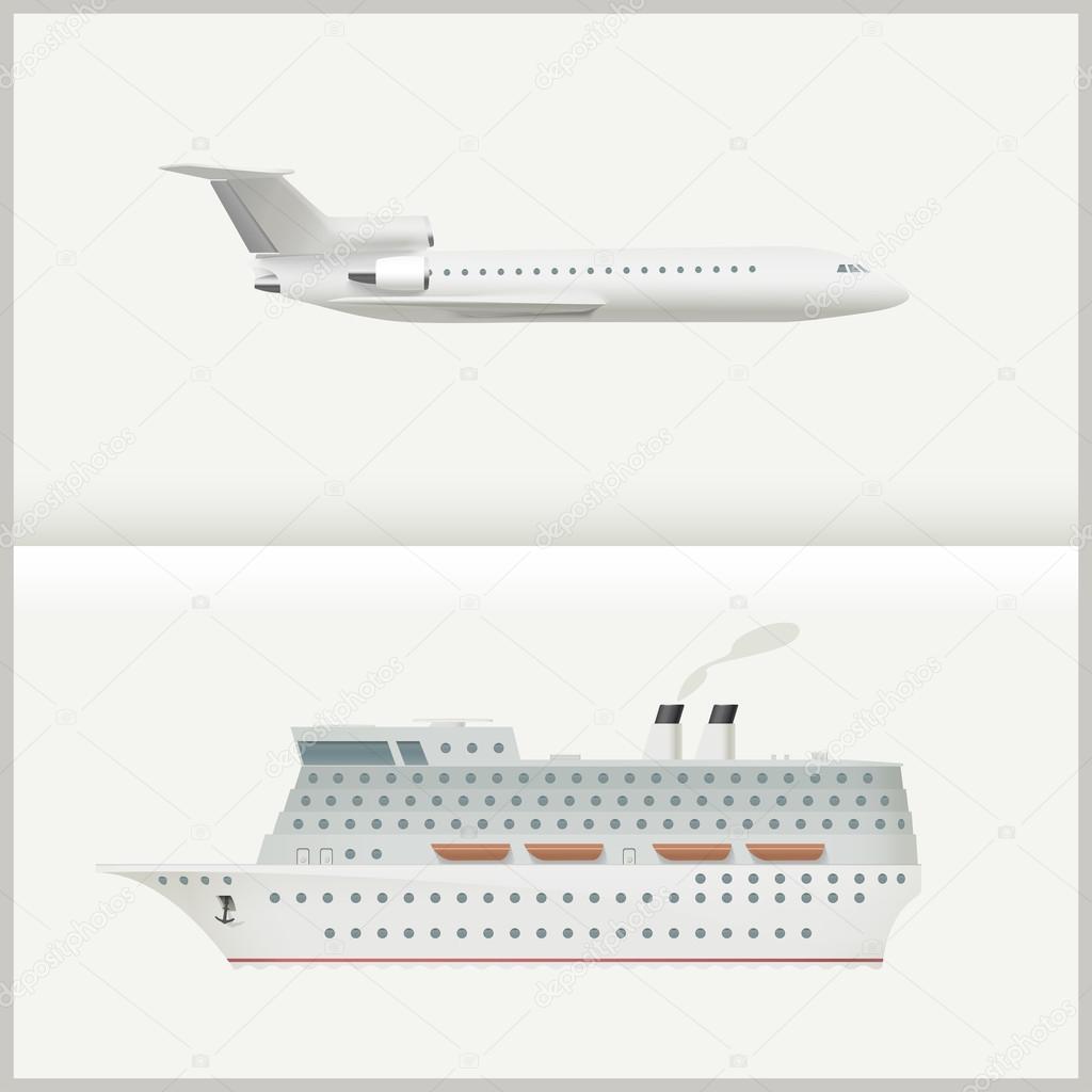 Airplane and cruise liner.