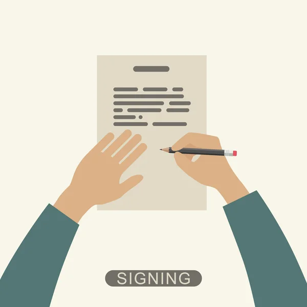 Hand ondertekening contract. — Stockvector