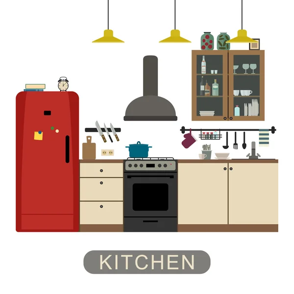 Intérieur de la cuisine dans un style plat . — Image vectorielle