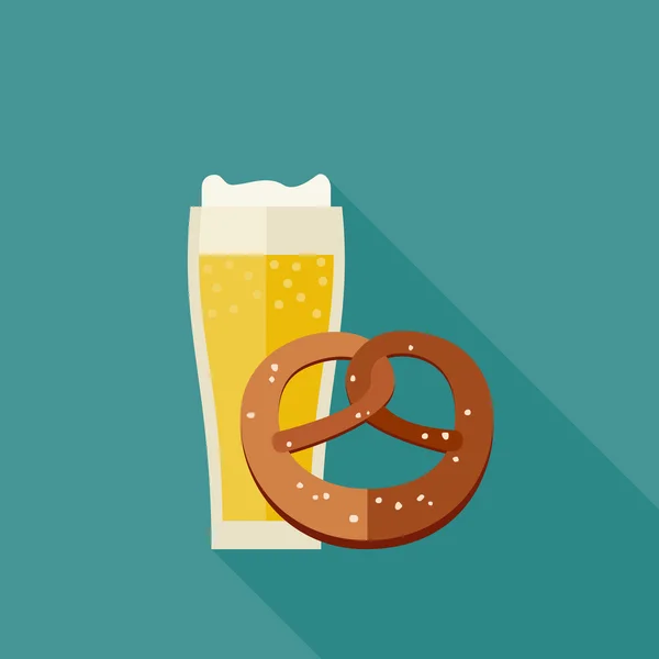 啤酒和椒盐卷饼的图标. — 图库矢量图片