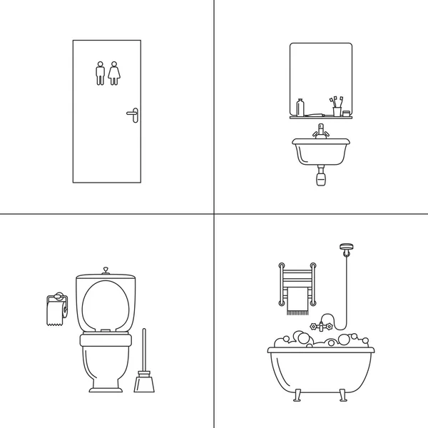 Zeilenillustrationen des Badezimmers. — Stockvektor