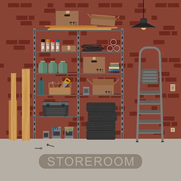 Interior de armazém com parede de tijolo . — Vetor de Stock