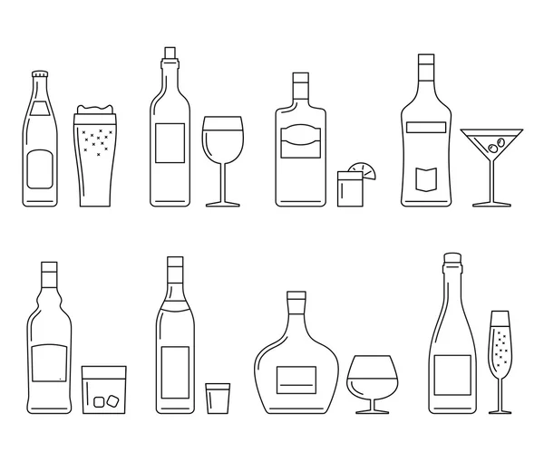 Meyve suyu, içecekler ve içecekler ince ikon — Stok Vektör