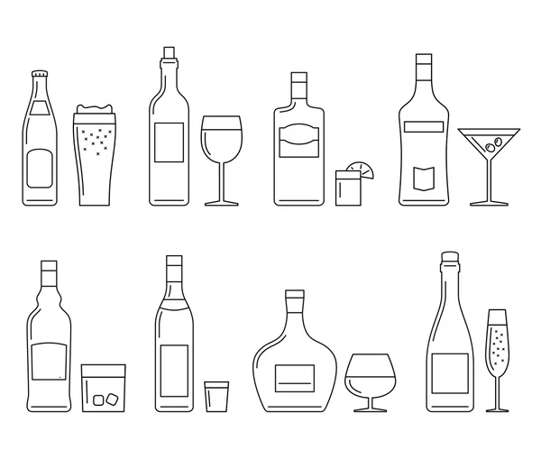 Dranken en dranken dunne pictogrammen — Stockvector