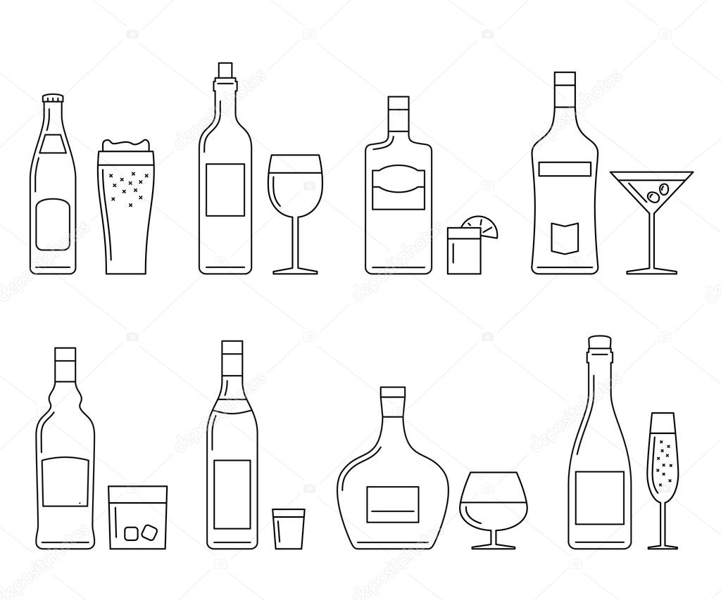 Beverages and drinks thin icons