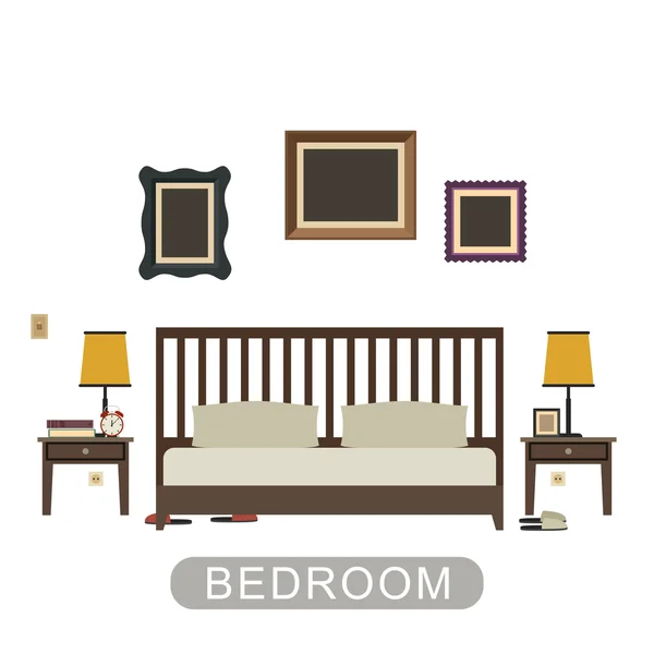 Interior del dormitorio en estilo plano . — Vector de stock