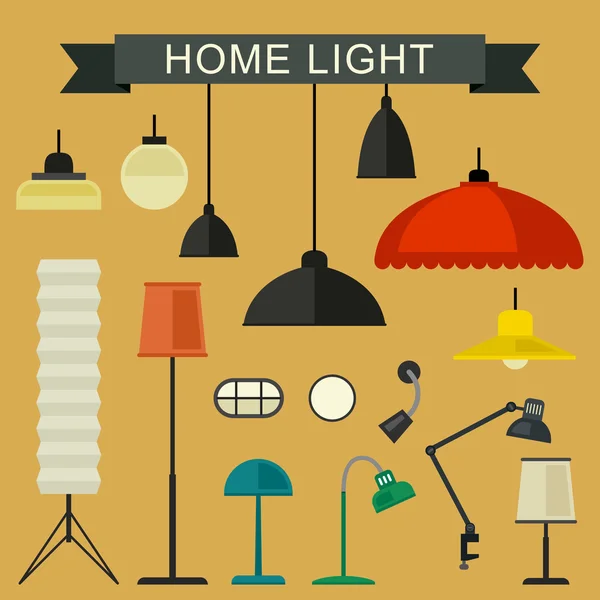 Home set di icone della luce . — Vettoriale Stock