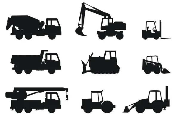 Construction machines silhouettes. — Stock Vector