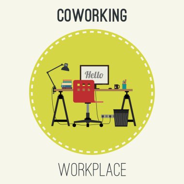 Çalışma alanı düz illüstrasyon.