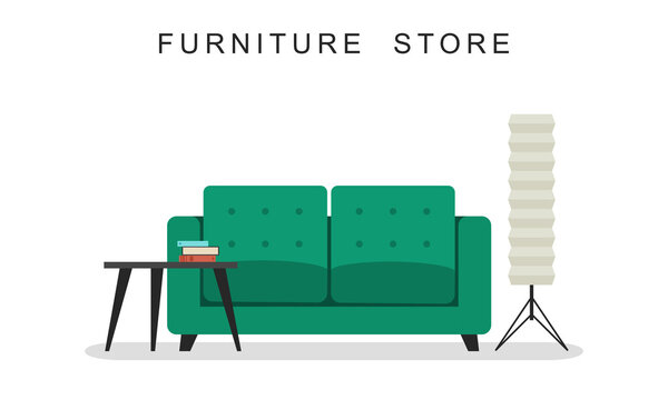 Диван со столом и лампой
.