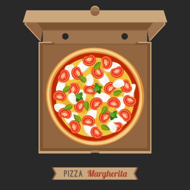 Pizza açılan karton kutu içinde.