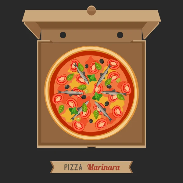 Піца у відкритій картонній коробці . — стоковий вектор