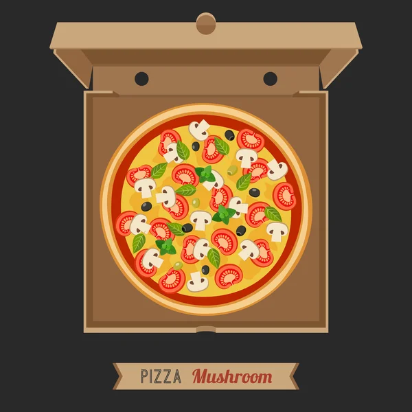 Pizza nella scatola di cartone aperta . — Vettoriale Stock