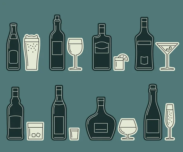 Dranken en dranken dunne pictogrammen — Stockvector