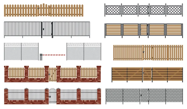 金属和木制围栏、 大门. — 图库矢量图片
