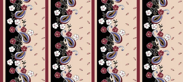 seamless abstract leaves, flowers, paisley ethnic pattern. stripe and border fabric print.