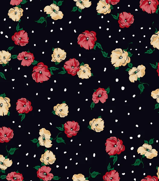 seamless drawing flowers and dots pattern. bloom fabric print.