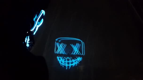 Neon Mask Glow Boy Hood Reflection Glass Mirror Effect Halloween — Video
