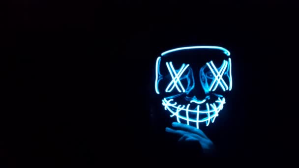 Scary Halloween Mask Blue Neon Wire Movements Dark — Video