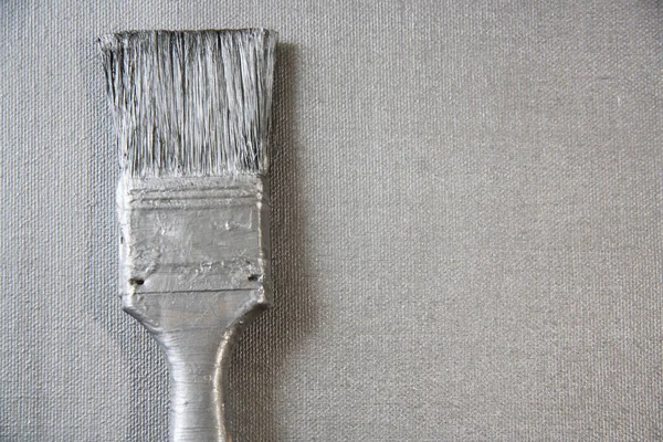 Silver Art Brush Silver Canvas Monochrome Artistic Background — Stock Photo, Image