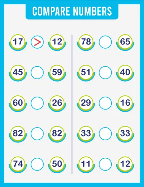 比较数字 加号等于减号 学龄前儿童数学游戏 儿童活动工作表 学习数学 — 图库矢量图片