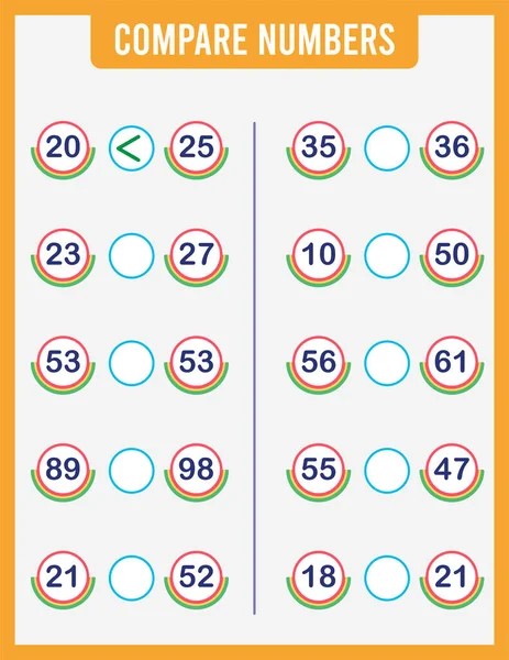 Compare Números Colocar Sinal Mais Igual Menos Jogo Matemática Para —  Vetores de Stock