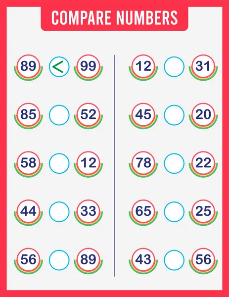 Compare Números Colocar Sinal Mais Igual Menos Jogo Matemática Para —  Vetores de Stock