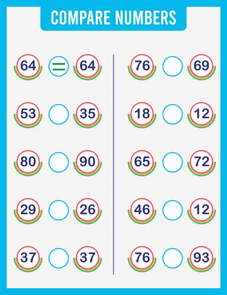 Compare Números Colocar Sinal Mais Igual Menos Jogo Matemática Para —  Vetores de Stock