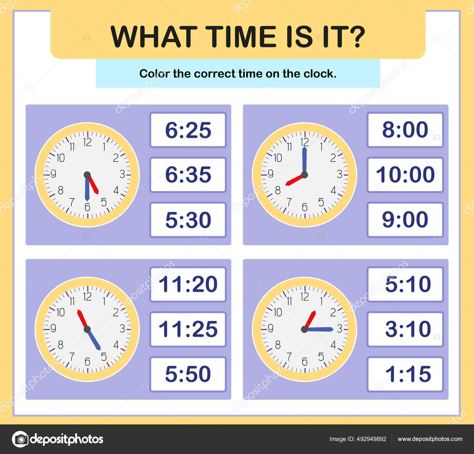 Tiempo Aprendizaje Horas Hoja Trabajo Actividades Educativas Para Preescolar Hora Vector de stock 492949892 de misabelpe