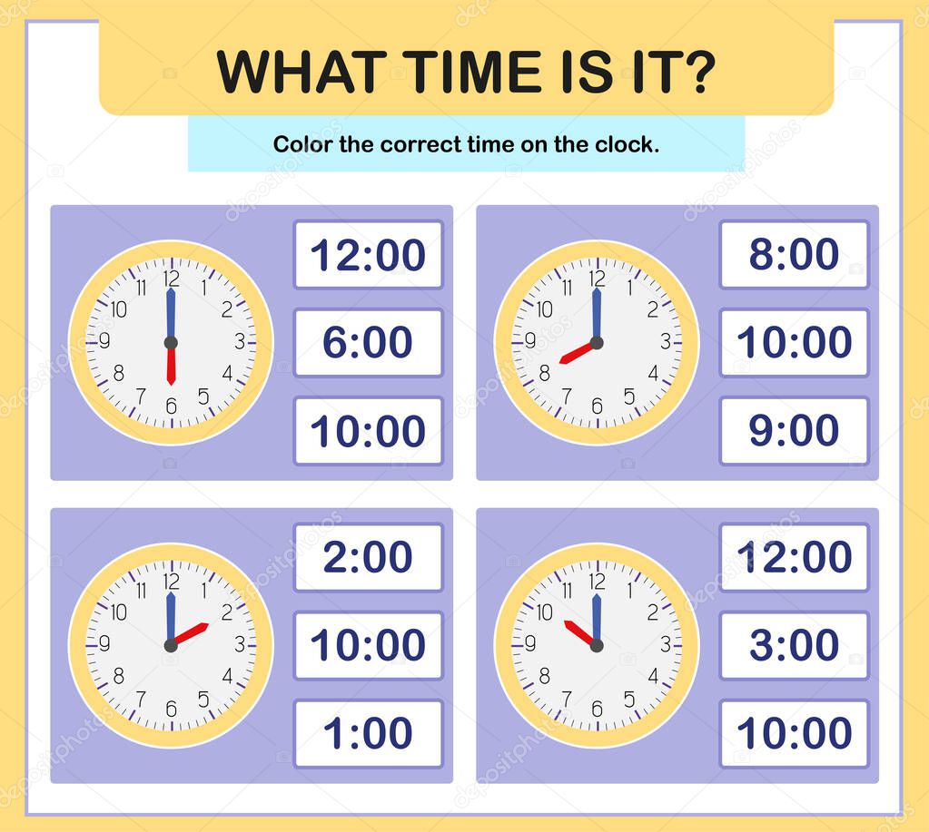 24 hour learning time. Educational activities worksheet for preschool. At the hour and a half hour, learning the clock, what time is it