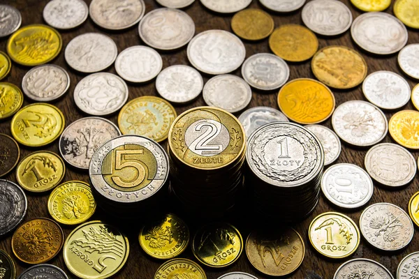 Monedas de dinero polaco dinero europeo — Foto de Stock