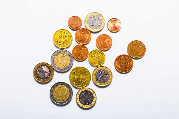 Monedas de dinero en euros — Foto de Stock