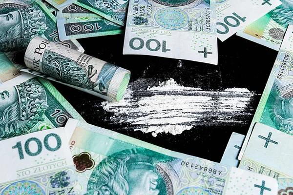 Kokain und Geld auf dem Tisch — Stockfoto