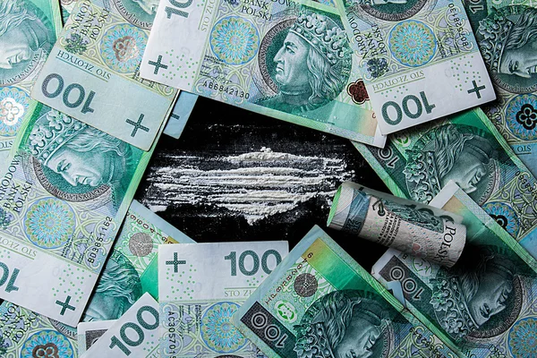 Kokain und Geld auf dem Tisch — Stockfoto