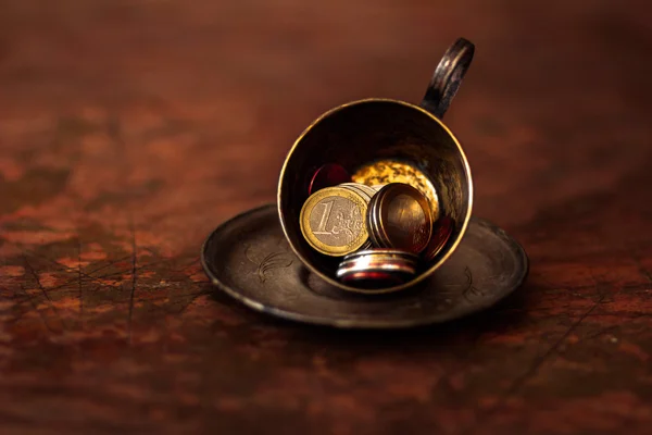 Money,Coins,euro cent in metal a cup of — Stock Photo, Image