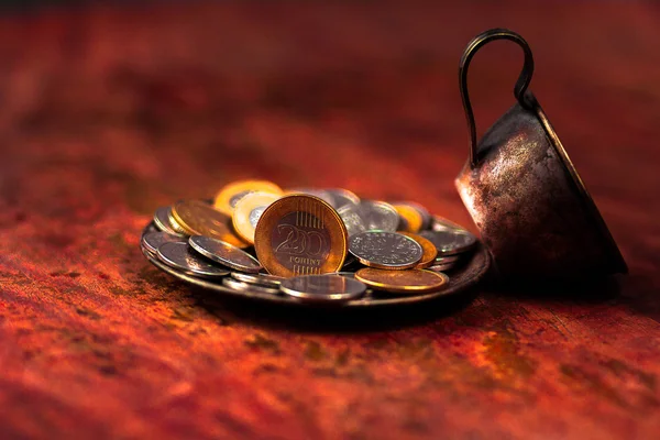 Un fiorino. Ezer Forint. penny, una sciocchezza, monete su uno sfondo scuro . — Foto Stock